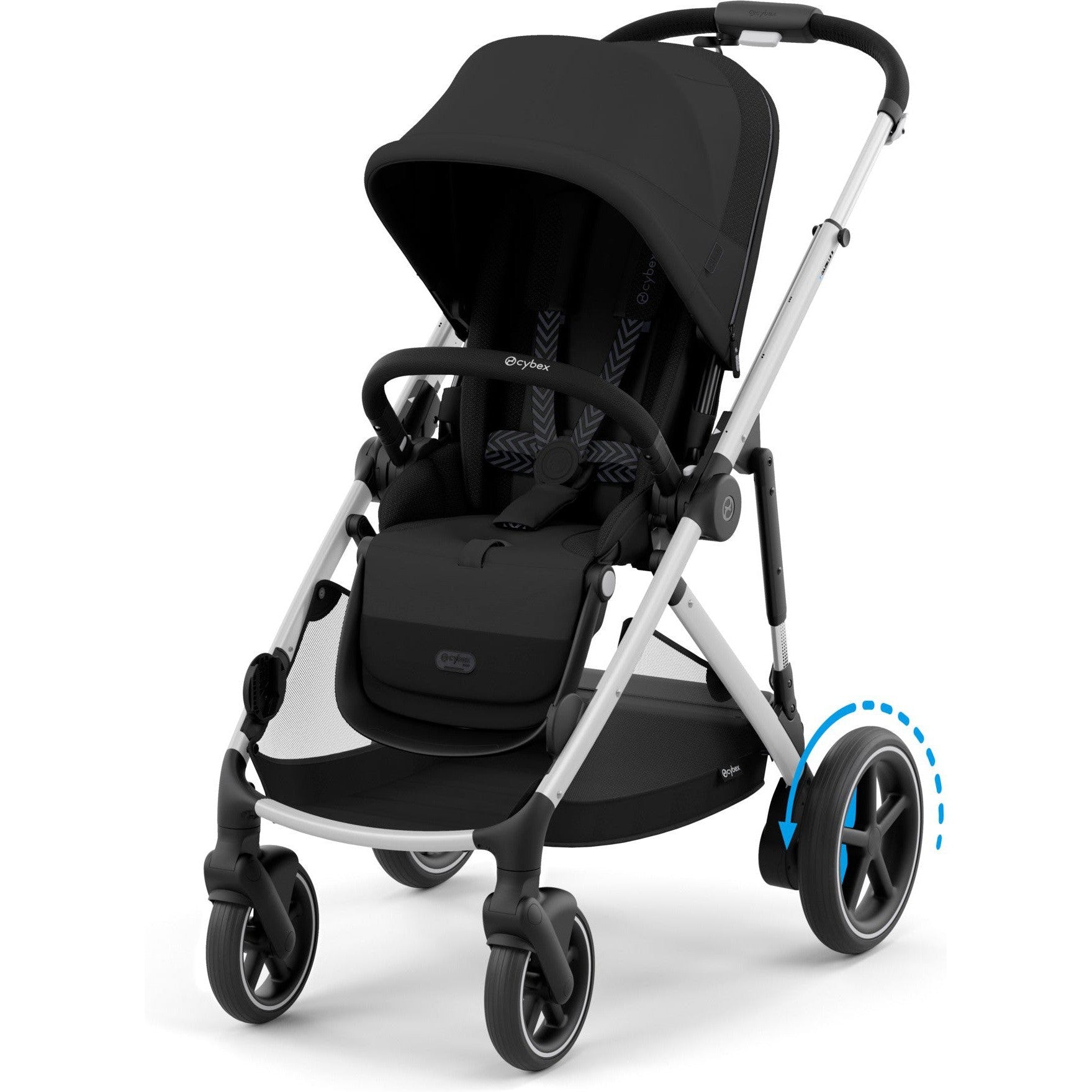 Cybex Strollers - Double Silver Frame with Moon Black Seat Cybex e-Gazelle S Electronic Assist Single-to-Double Stroller