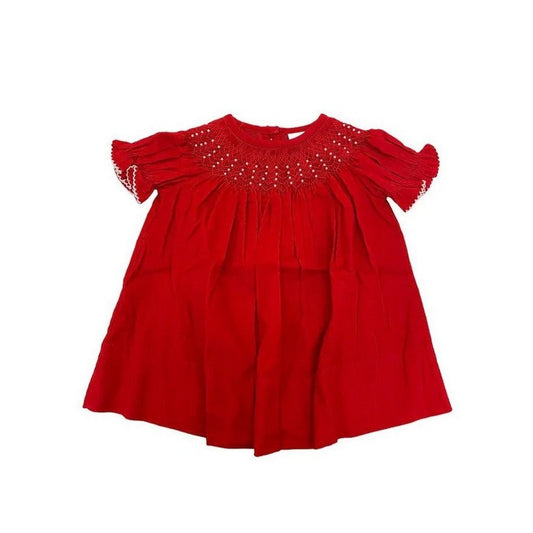 DeLaney Girls Red Cord Short Sleeve Smocked Dress