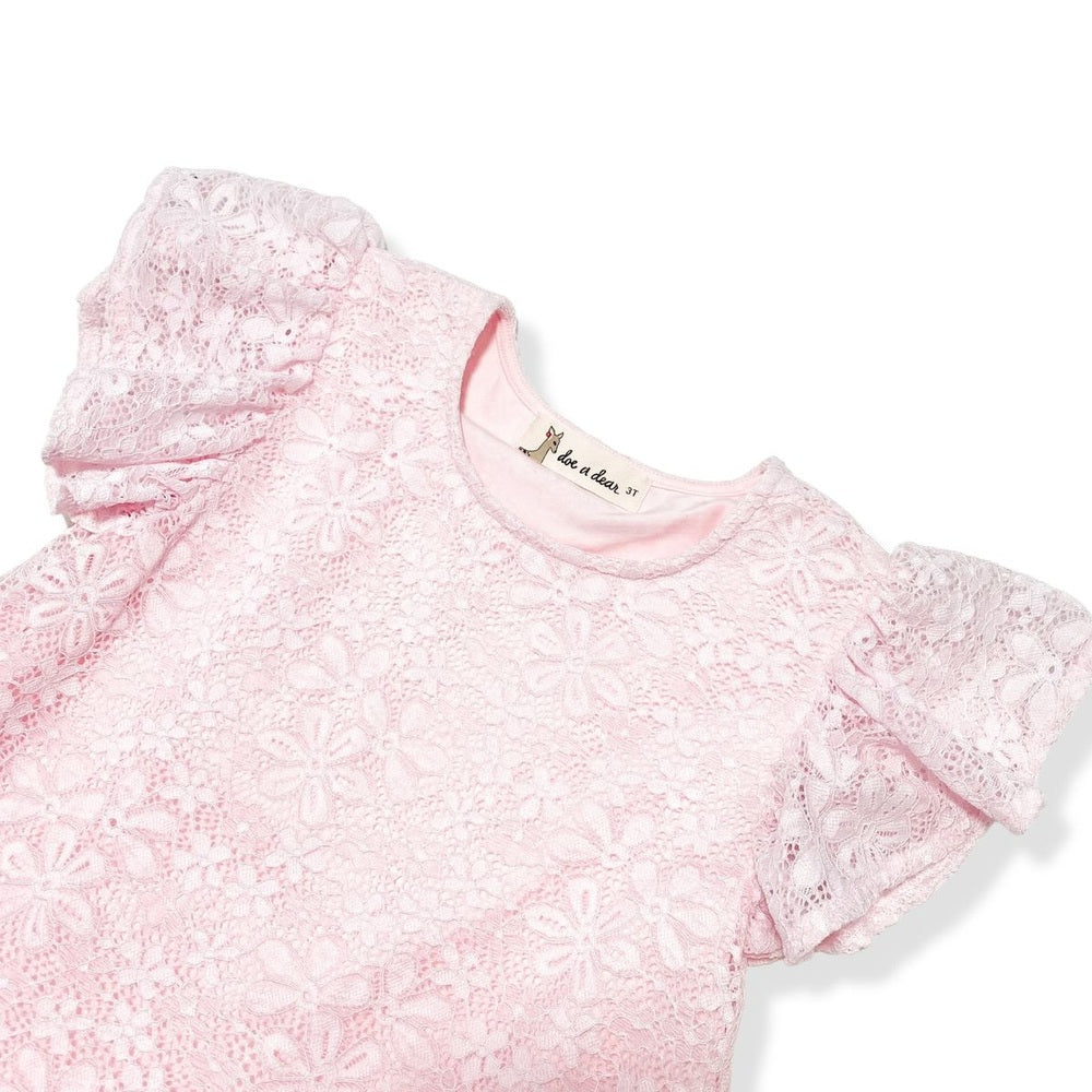 Doe a Deer Girls Pink Dropwaist Lace Dress babysupermarket