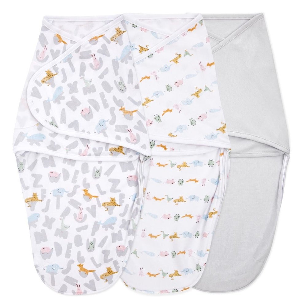 Easy Swaddle Wraps 3PK Alphabet Animals 0-3Month