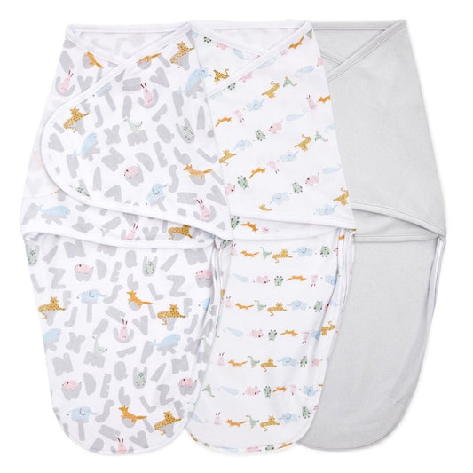 Easy Swaddle Wraps 3PK Alphabet Animals 0-3Month