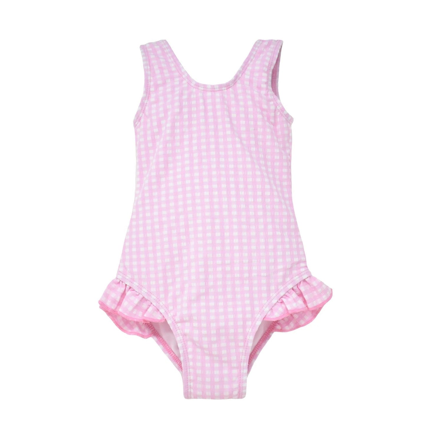 Flap Happy Delaney Hip Ruffle Swimsuit Pink Gingham Seersucker