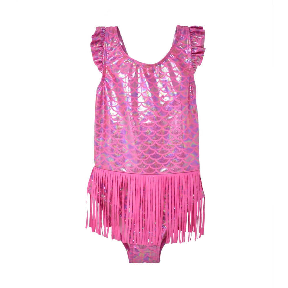 Flap Happy Shiny Pink Scales Keilani Fringe Swimsuit babysupermarket