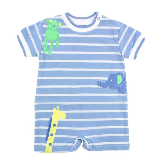 Florence Eiseman Spring Cuties Stripe Knit Shortall with Zoo Animals