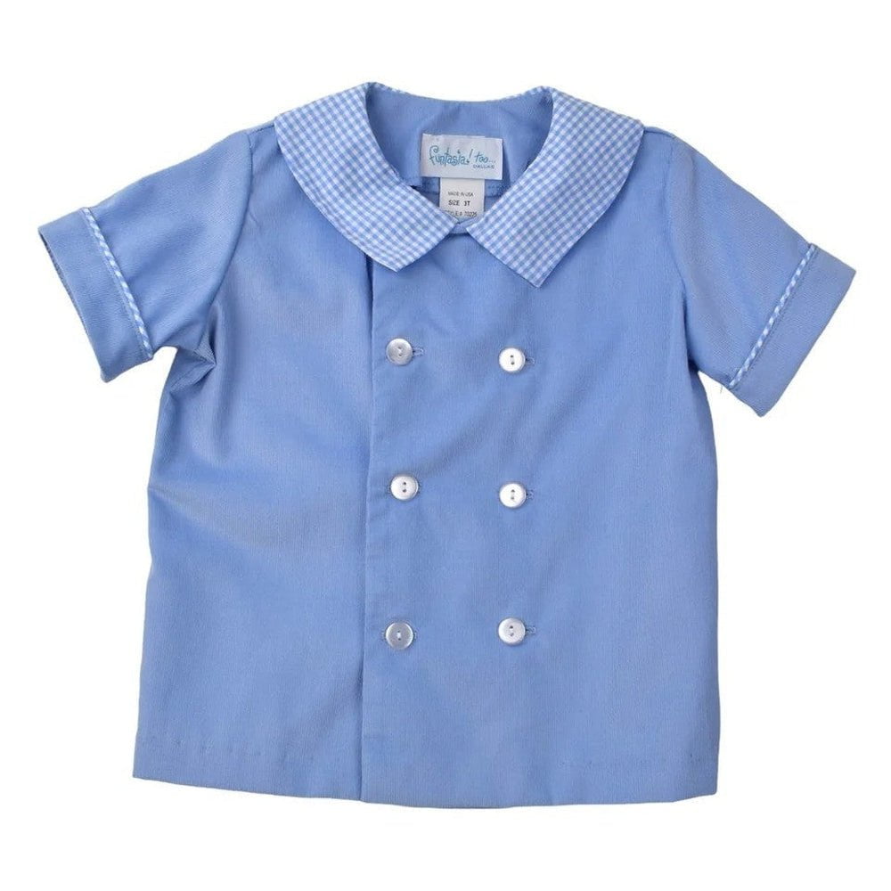 Funtasia Too Toddler Funtasia Too Blue Check Collar Shirt & Periwinkle Cord Pant Set