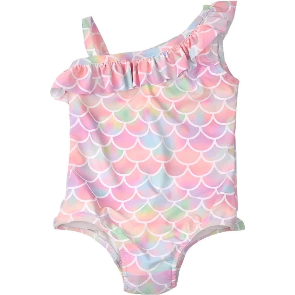 Funtasia Too Kids Pastel Scales / 4 Funtasia Too Girls One Shoulder Swimsuit - Pastel Scales