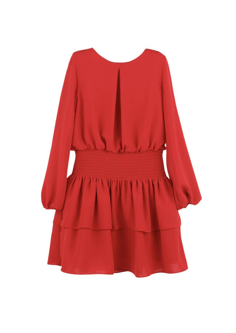 Gabby Girls Red Long Sleeve Smock Waist Amelia Dress