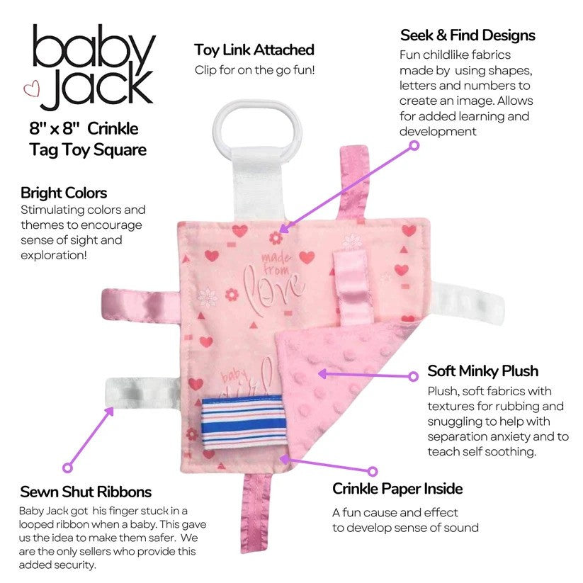 Baby Girl Pink Hospital Blanket Design Tag Toy w/Crinkle