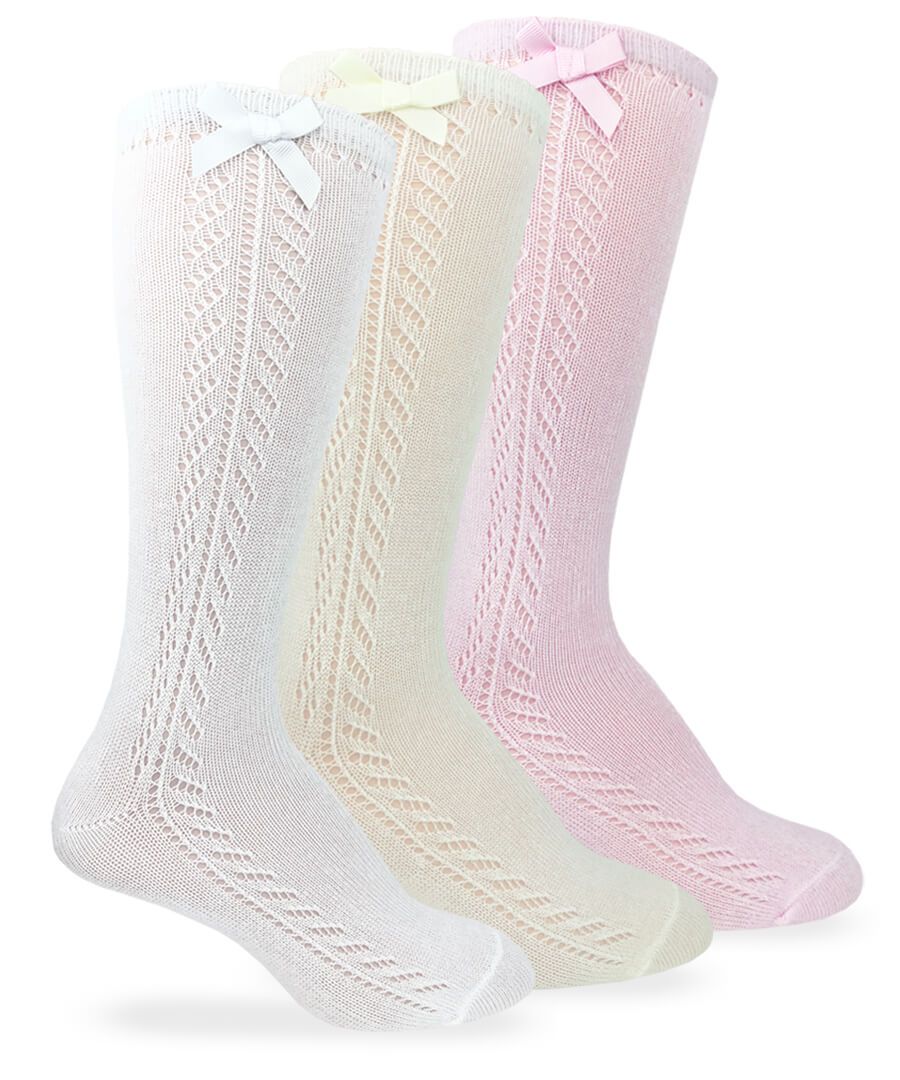 Jefferies Socks White / 3-7 Jefferies Socks Pointelle Bow Knee Sock