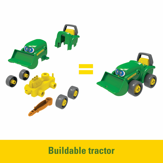 Tomy Play Vehicles John Deere Build A Buddy Bonnie Scoop Tractor With Wagon and Cow
