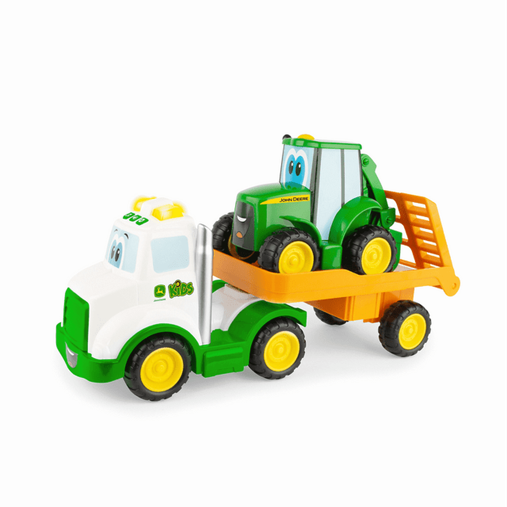 Tomy Play Vehicles John Deere Lights & Sounds Farmin' Friends Toy Hauling Set with Truck and Backhoe Tractor