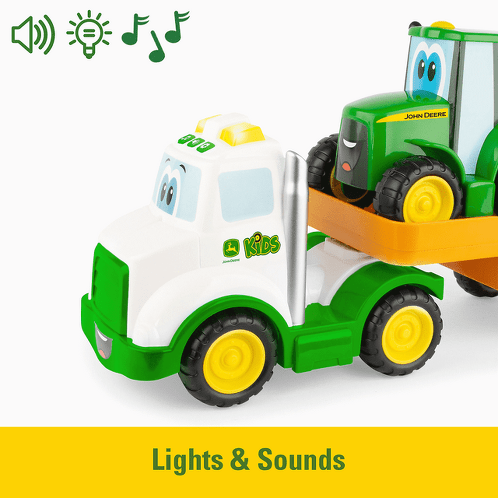 Tomy Play Vehicles John Deere Lights & Sounds Farmin' Friends Toy Hauling Set with Truck and Backhoe Tractor