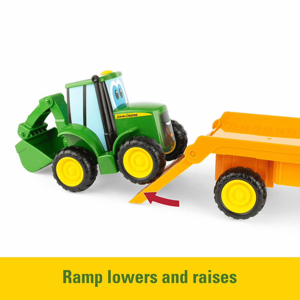Tomy Play Vehicles John Deere Lights & Sounds Farmin' Friends Toy Hauling Set with Truck and Backhoe Tractor