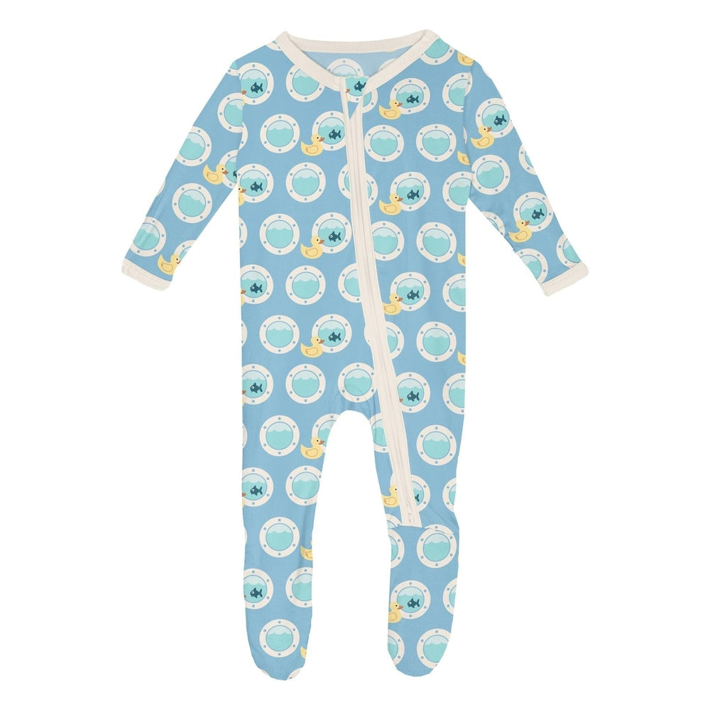 Kickee Pants Seaside Blue Porthole Ruber Ducky 2 Way Zipper Footie