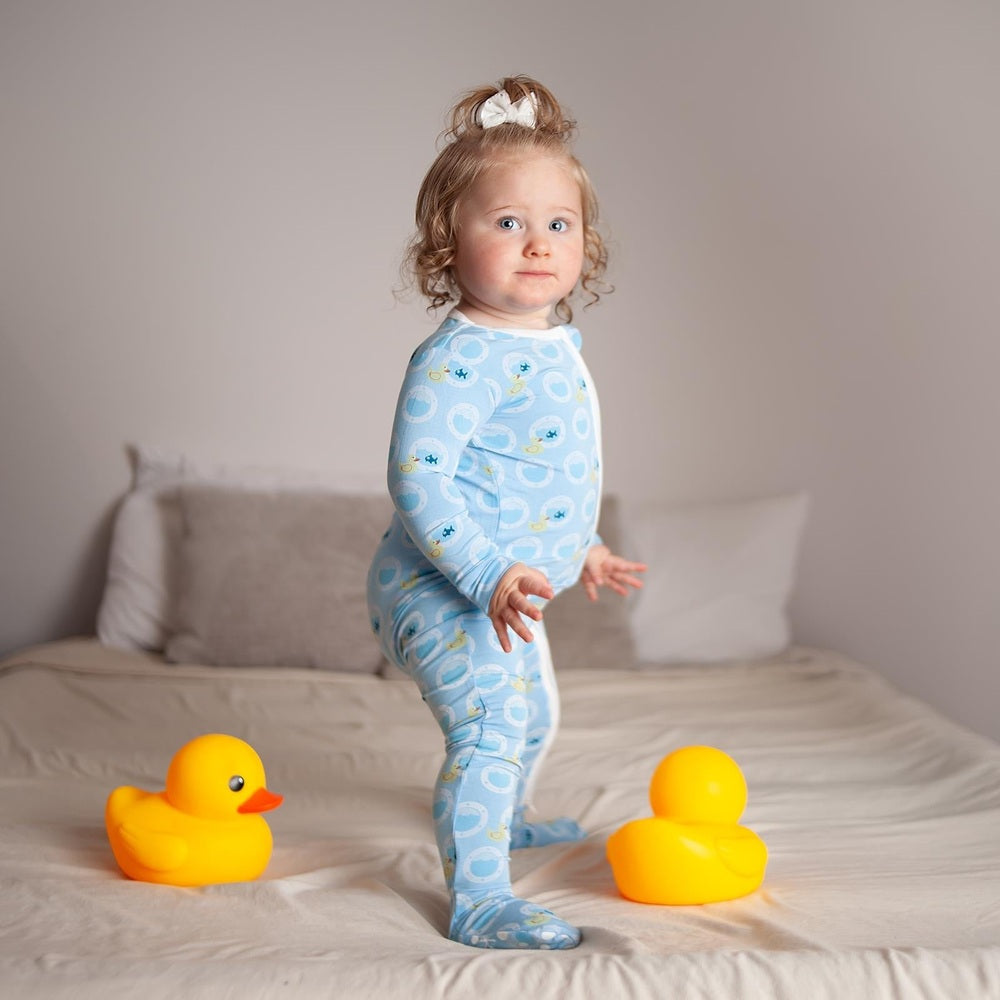 Kickee Pants Seaside Blue Porthole Ruber Ducky 2 Way Zipper Footie
