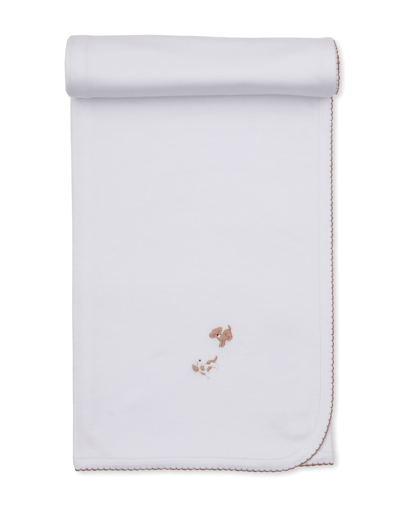 Kissy Kissy Swaddle & Receiving Blankets Kissy Kissy Premier Puppy Paws Embroidered Blanket White w/Brown Trim