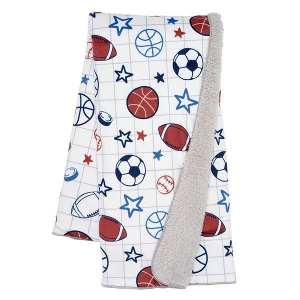 LAMBS & IVYLambs & Ivy Baby Sports White Fleece Baby Blanket - Football/Basketball/BaseballBabysupermarket