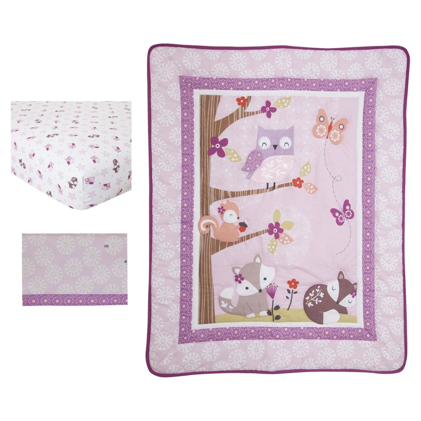 Lambs & Ivy Bedtime Originals Lavender Woods 3-Piece Crib Bedding Set - Pink, Purple
