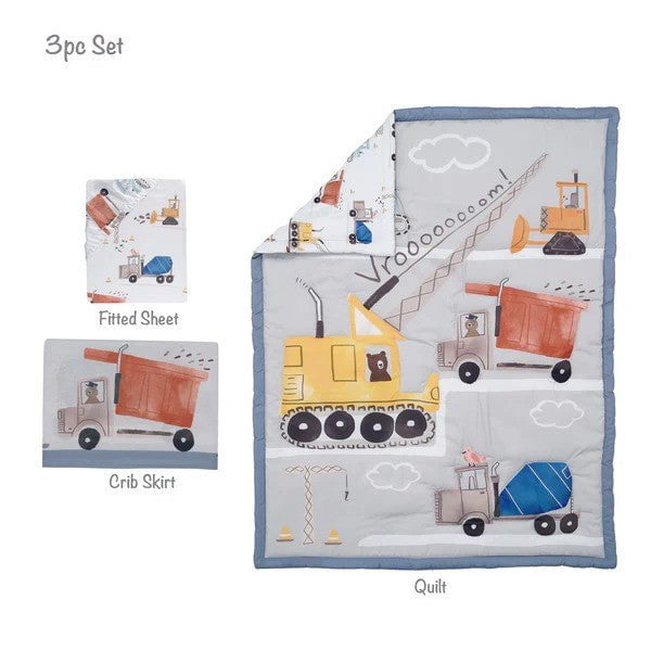 Lambs & Ivy Construction Zone 3-Piece Trucks Nursery Baby Crib Bedding Set