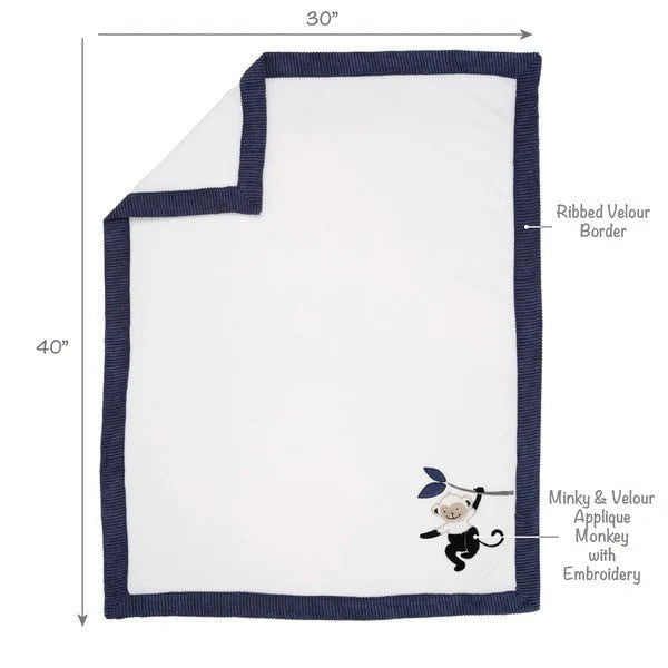 LAMBS & IVY Nursery Decor / Blankets Lambs & Ivy Jungle Party White/Navy Monkey Soft Fleece Baby Blanket