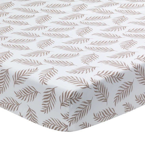 LAMBS & IVY More Decor Lambs & Ivy Signature Taupe Leaves Print Organic Cotton Fitted Crib Sheet