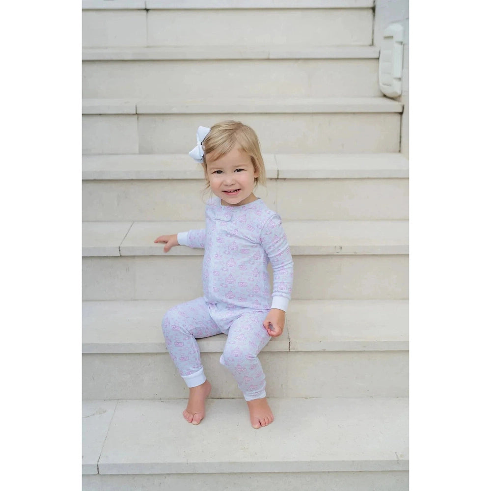 Lila and Hayes Girls Parker Zipper Pajama - Sandcastles Pink babysupermarket