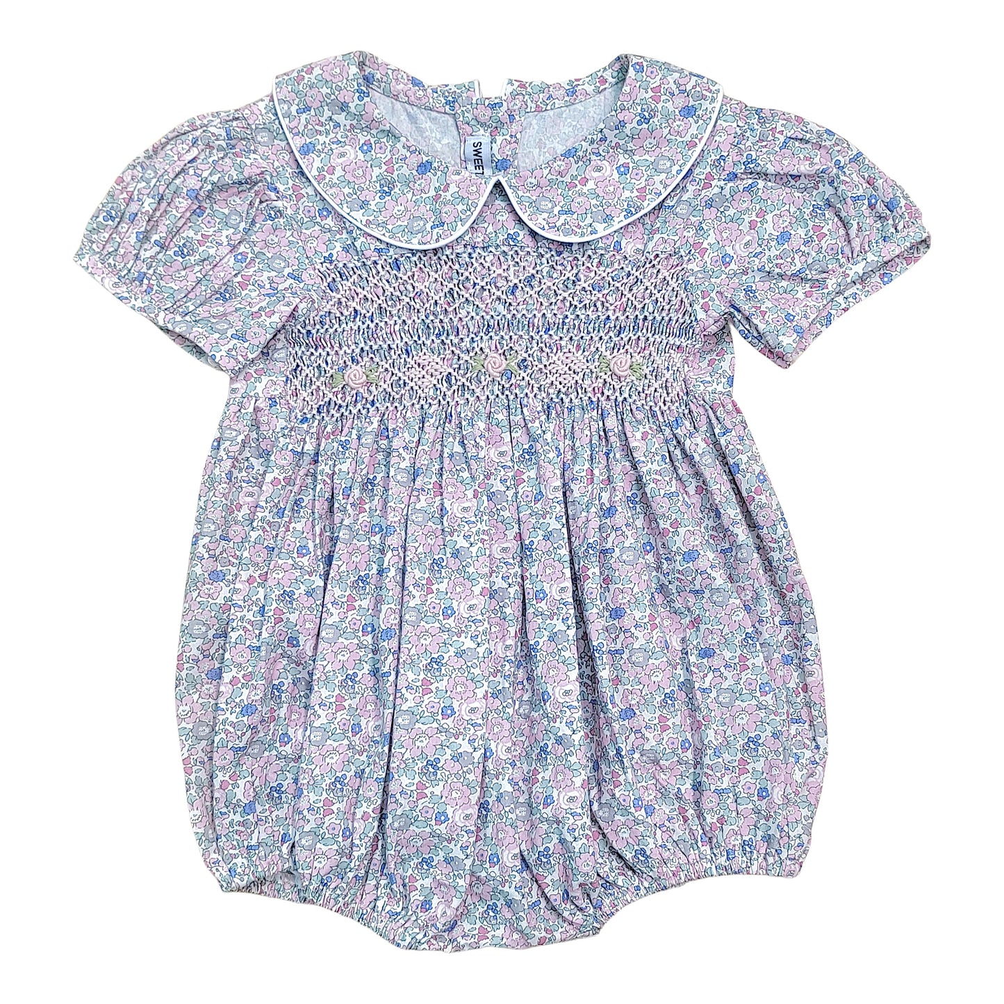 Sweet Dreams Lily Printed Smocked Bubble with Collar