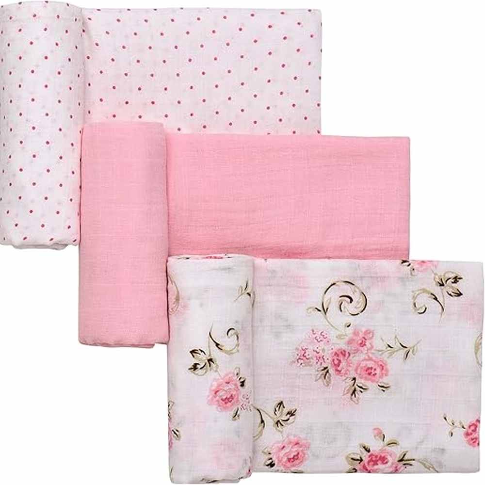 Little Me 3 Pack Muslin Swaddle Blankets Baby Girl Print