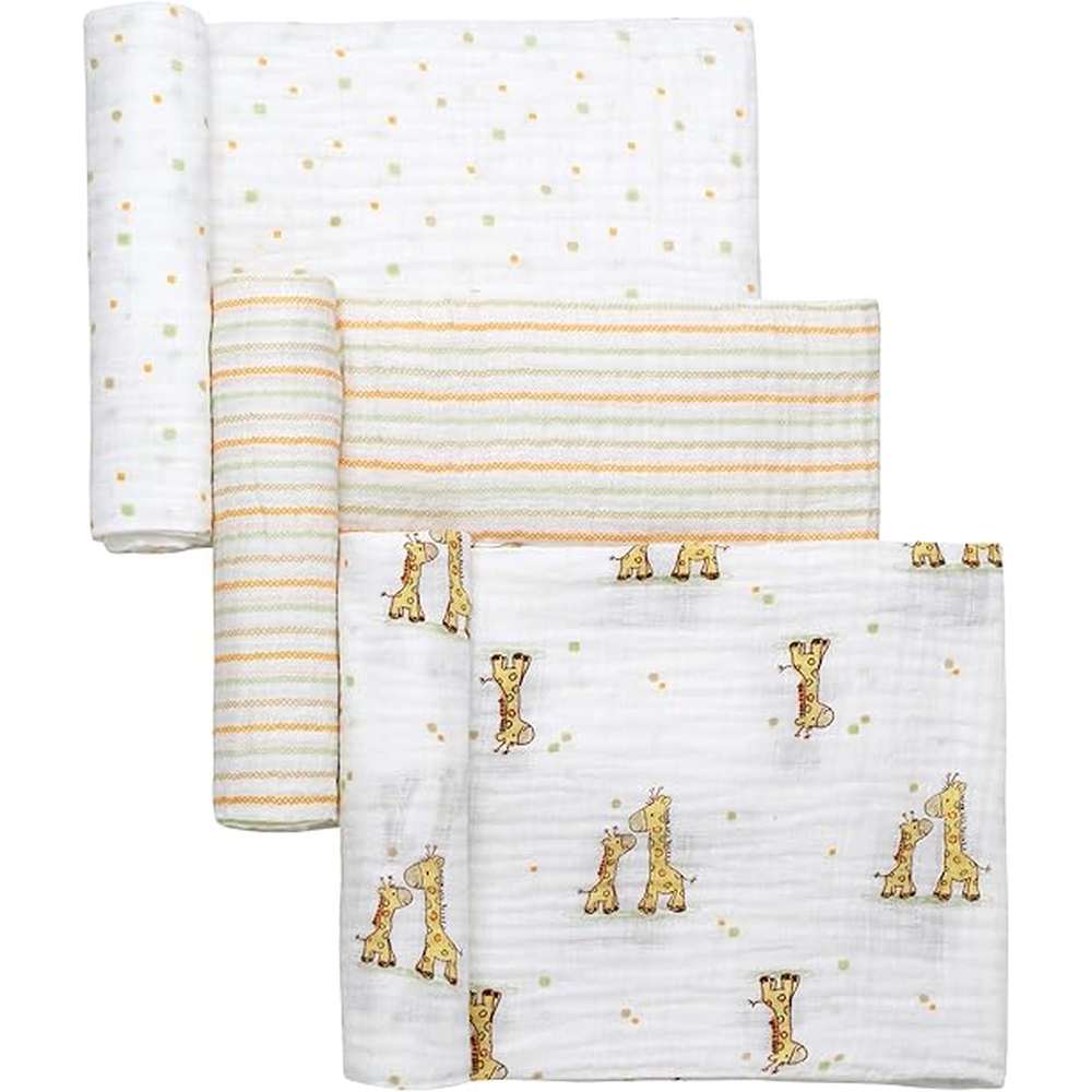 Little Me 3 Pack Muslin Swaddle Blankets Giraffe Print