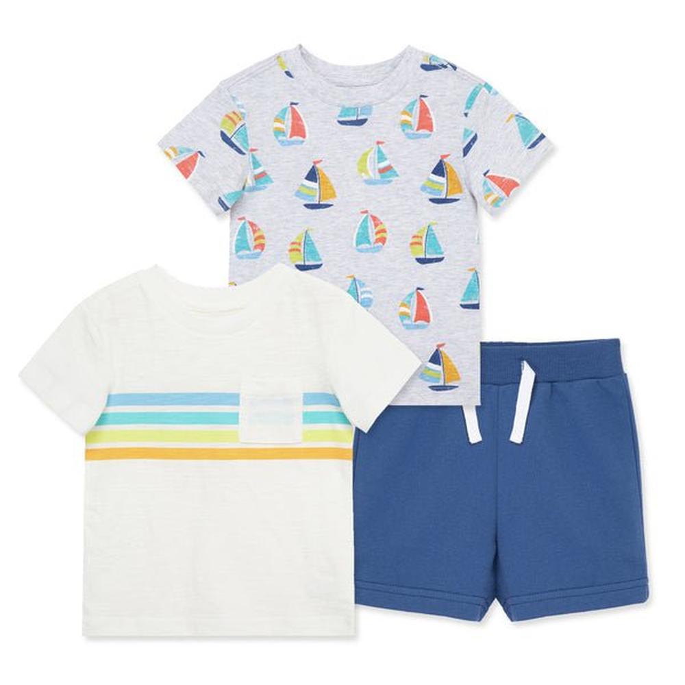 Little Me Boys Boat 3 Piece Short Set