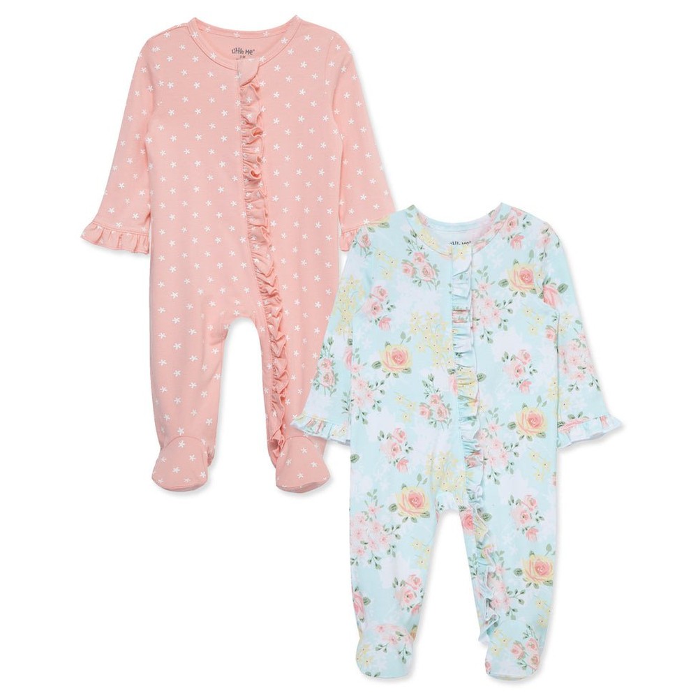 Little Me Girls Rose Meadow Two Pack Footies