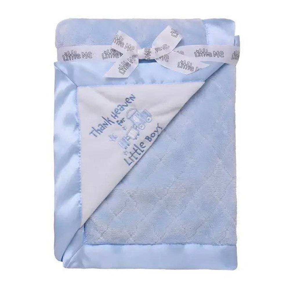 Little Me Thank Heaven For Little Boys Blue Satin Edge Reversible Blanket