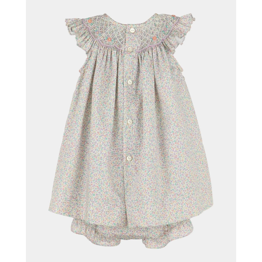 Luli & MeLuli & Me Lilac Floral Print Smock BishopBabysupermarket
