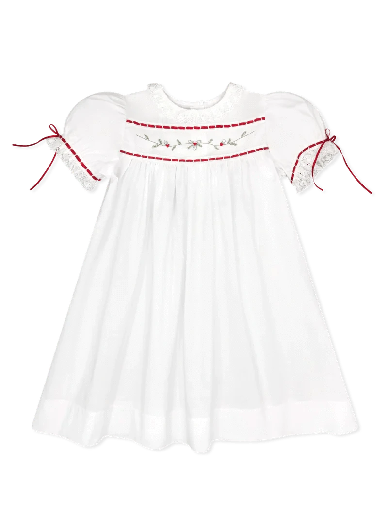 Lullaby Set White / 12 Mo Lullaby Set Girls Tiny Town Dress - Winslow White Batiste with Holly