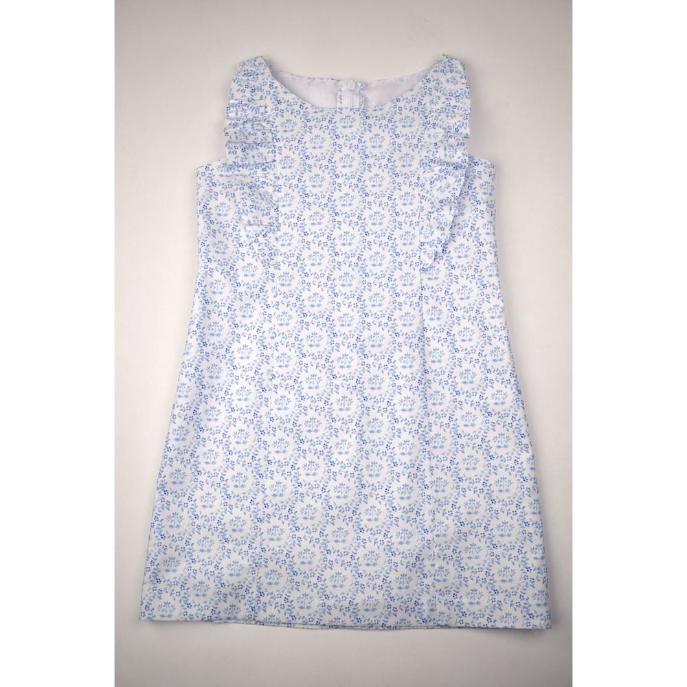 Maggie Breen Blue Print Aline Ruffles Dress