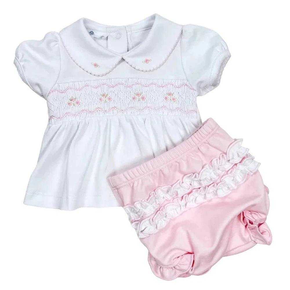 Magnolia Baby Girl Apparel / Playsets / Infant Magnolia Baby Emily Smocked Collared Ruffle Diaper Cover Set