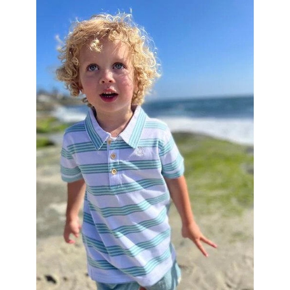 Me & Henry Aqua, Blue & White Stripe Starboard Polo