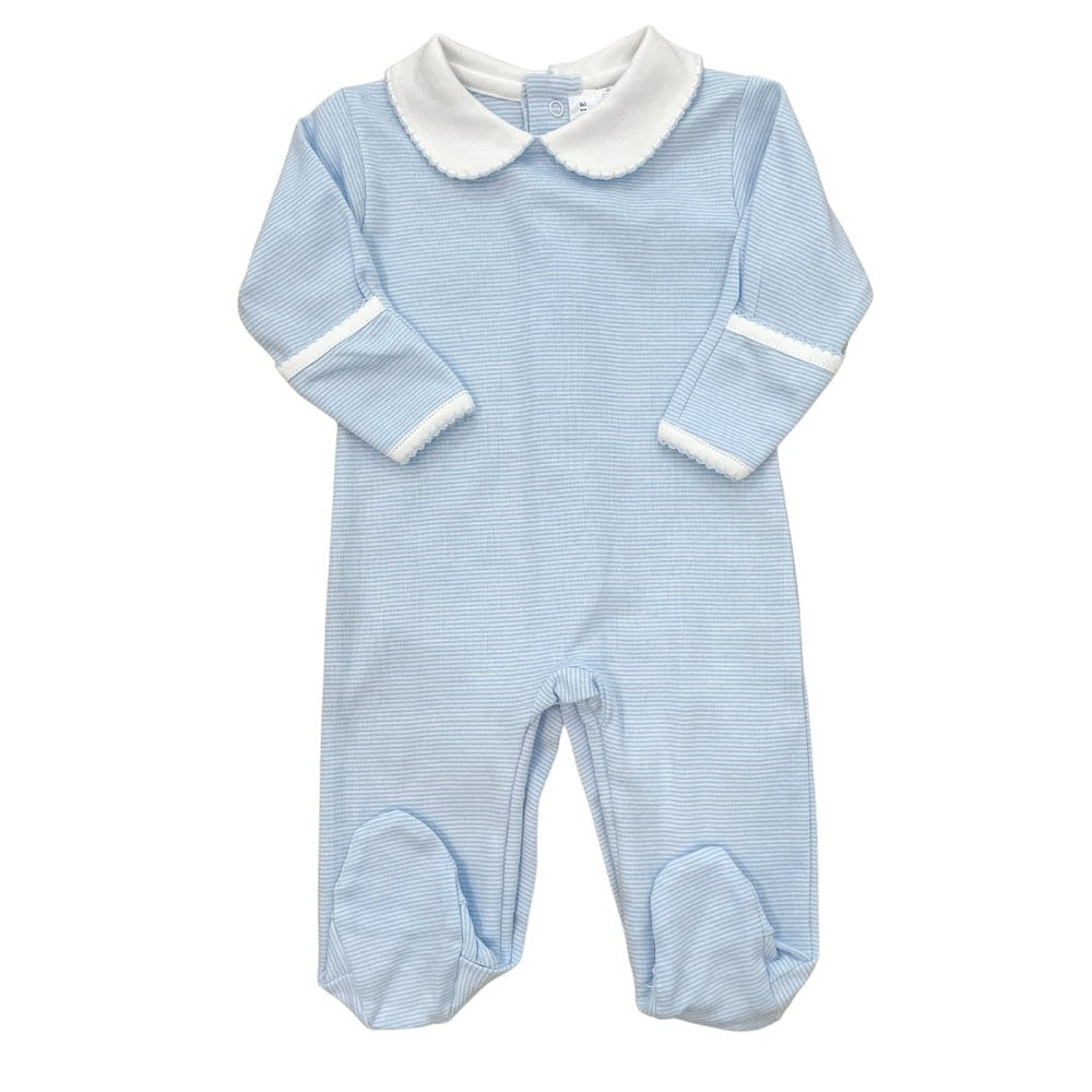 Milly Marie Light Blue Mini Stripe Collared Footie