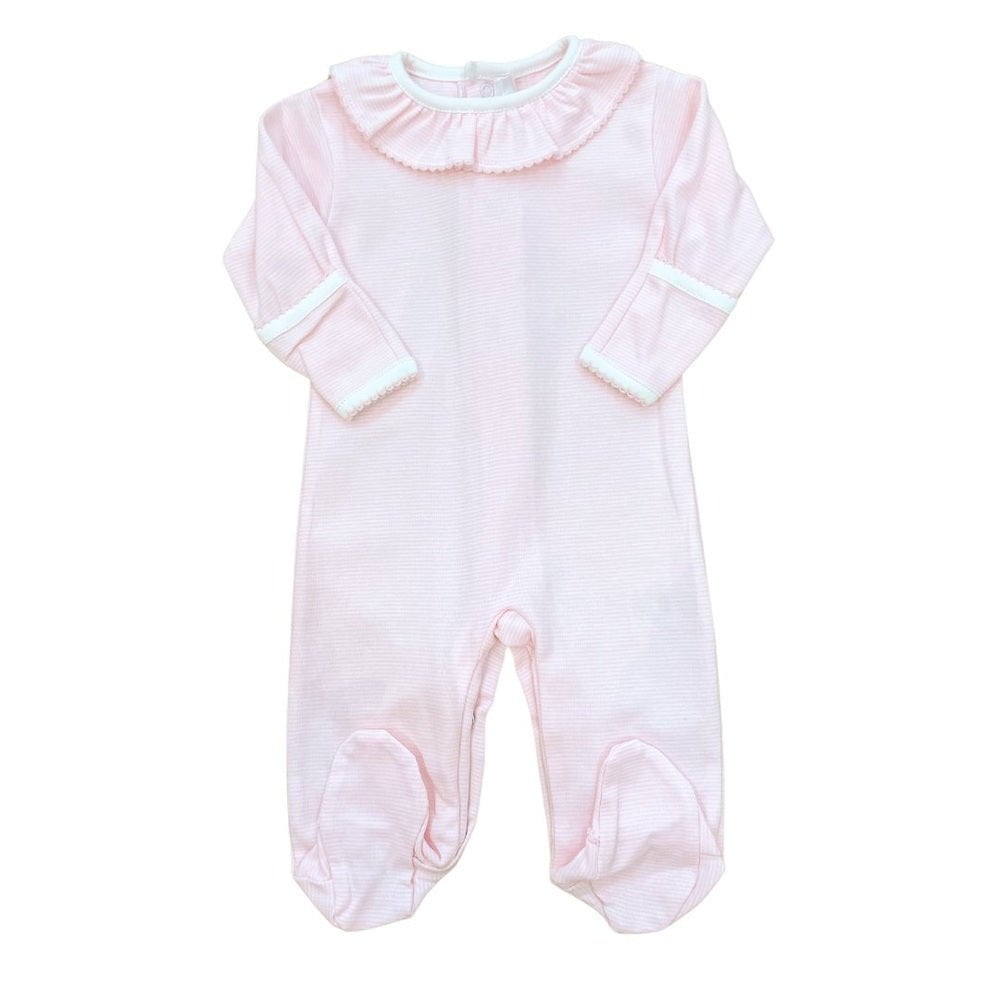 Milly Marie Light Pink Mini Stripe Ruffle Collar Footie