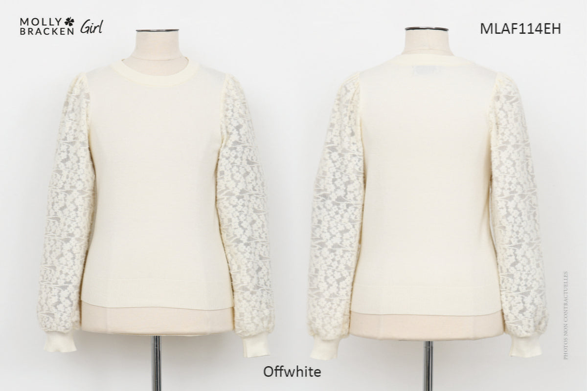 Babysupermarket Off White / 8 Mini Molly Girls Floral Mesh Sleeved Knitted Sweater