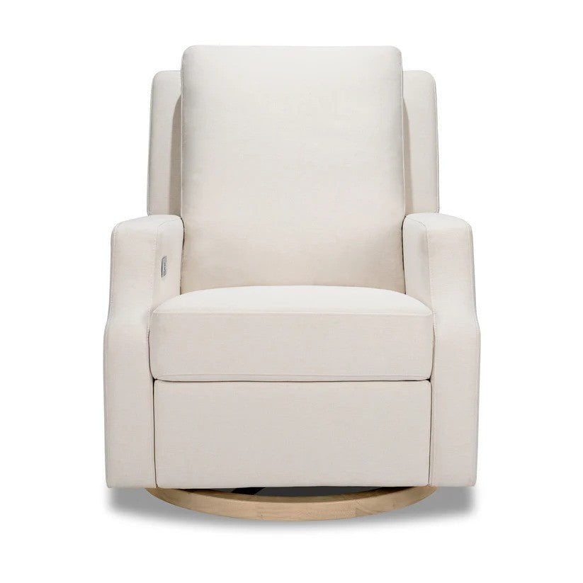 Namesake Crewe Electronic Swivel Glider Recliner in Performance Cream Eco-Weave w/Light Wood Base