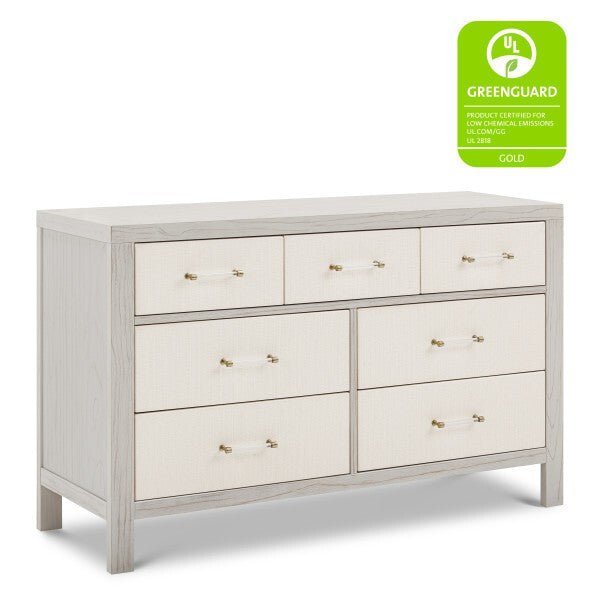 Namesake Eloise 7-Drawer Assembled Dresser in White Driftwood and Performance Pearl Eco-Weave