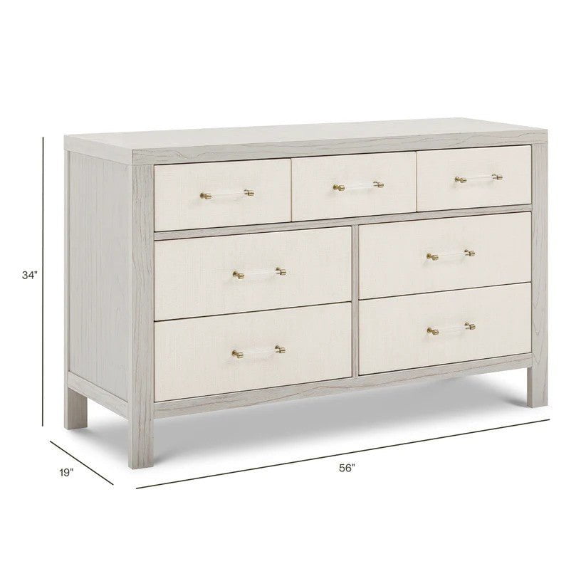 Namesake Eloise 7-Drawer Assembled Dresser in White Driftwood and Performance Pearl Eco-Weave