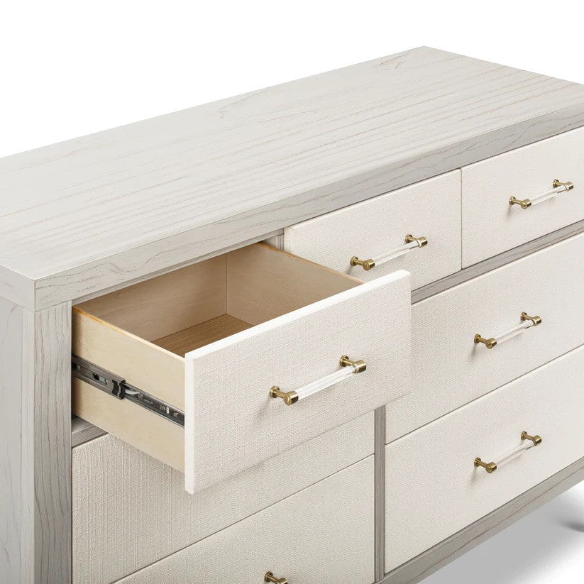 Namesake Eloise 7-Drawer Assembled Dresser in White Driftwood and Performance Pearl Eco-Weave