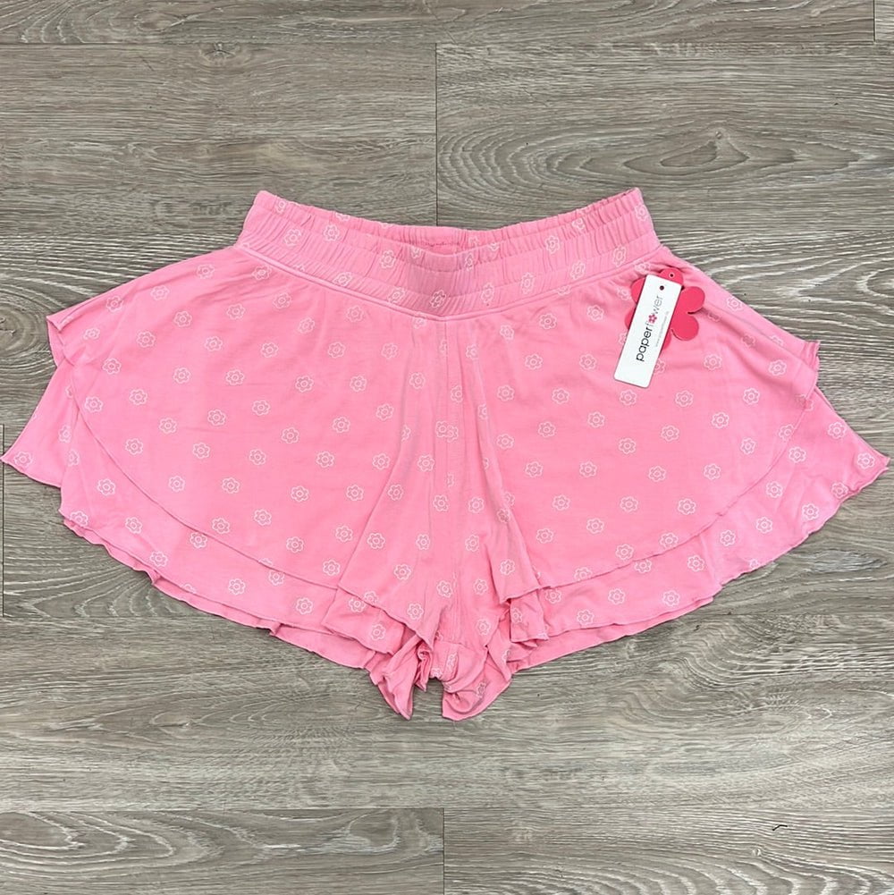 Paper Flower All over print floral ruffle short - candy pink