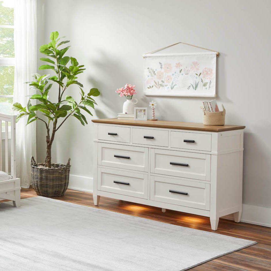 Parker House Dressers Linen / Warm Oak Parker House Artisan 7-Drawer Dresser with Lights