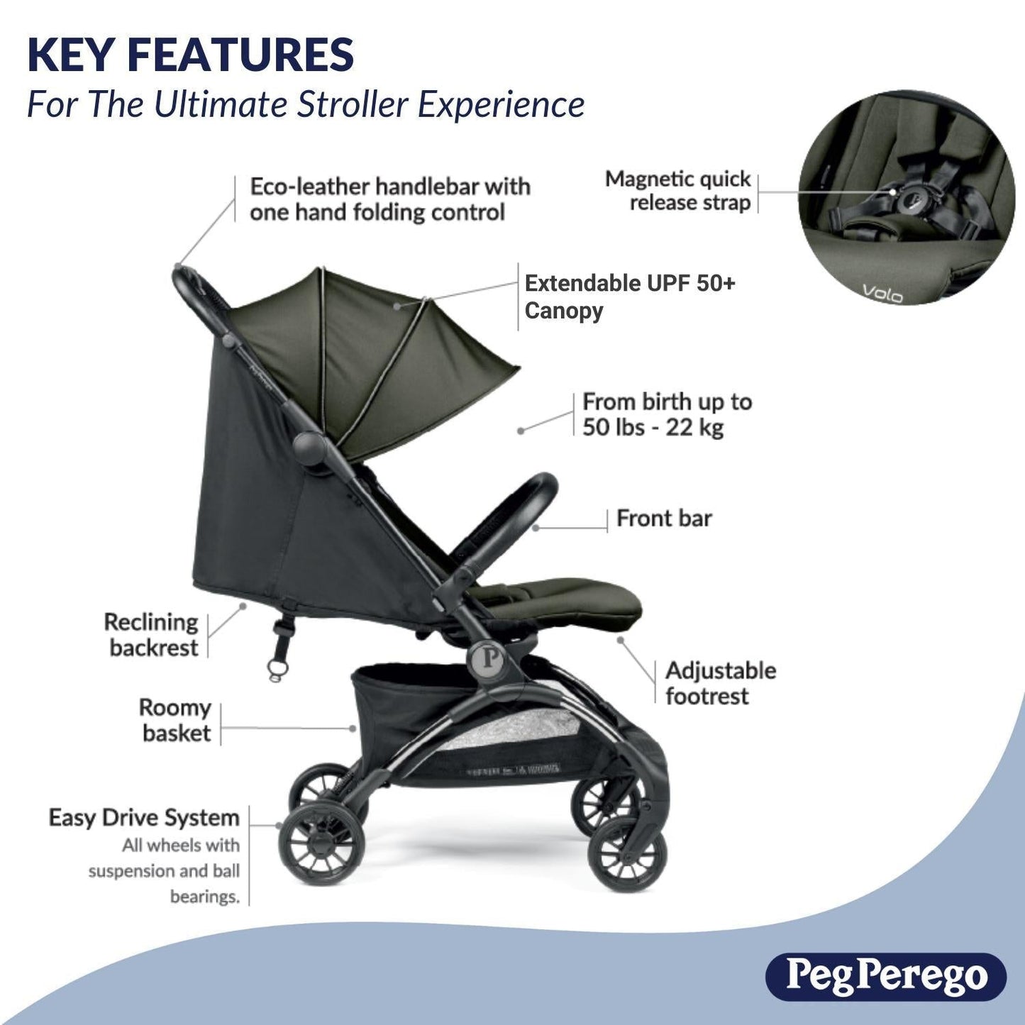 Peg Perego Strollers - Single Peg Perego Volo Stroller + Travel Bag