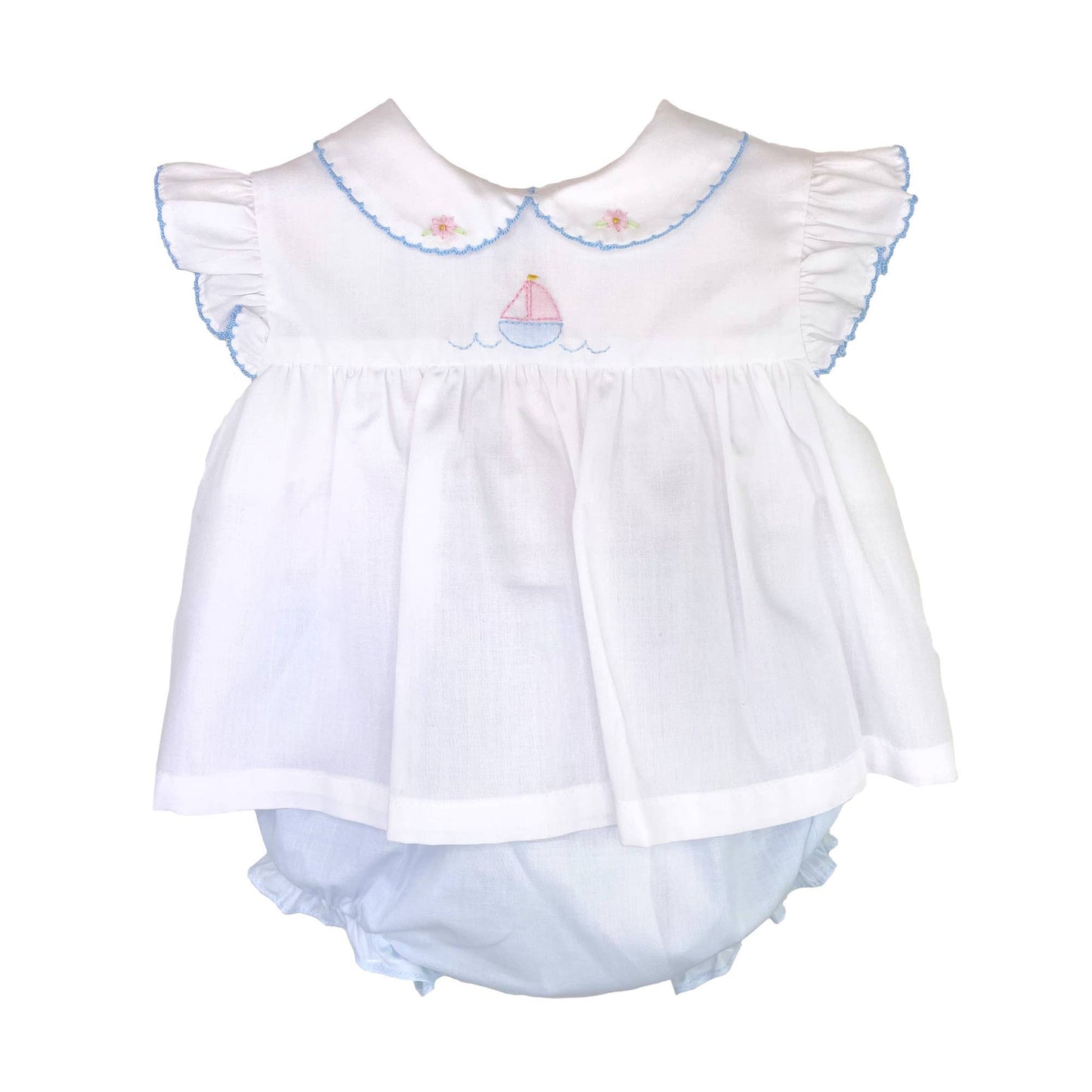 Petit Ami Girls Boat Shadow Stitched Diaper Set