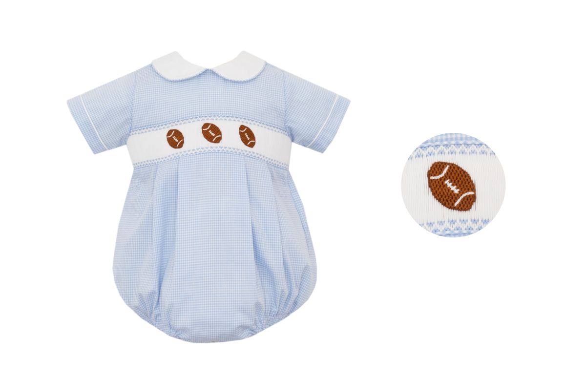 Petit Bebe Blue / 3 Mo Petit Bebe Boys Blue Gingham Football Bubble