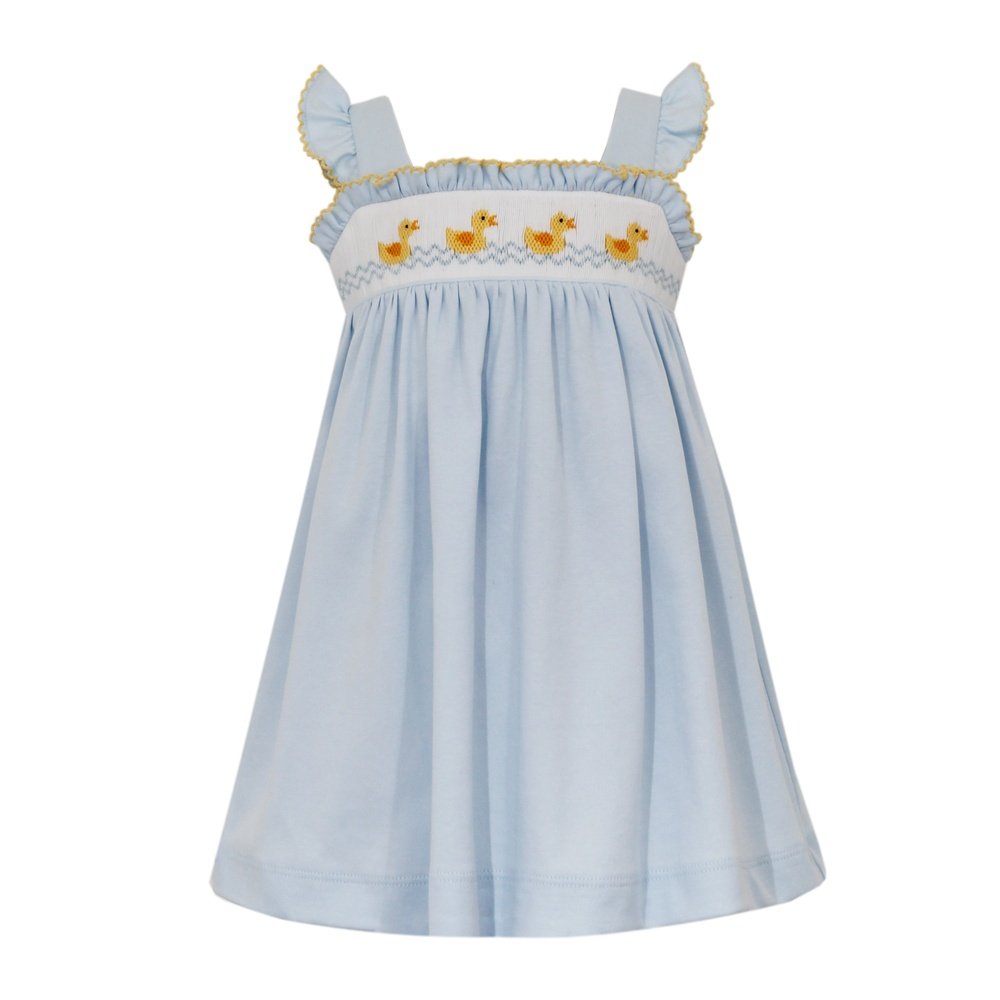 Petit Bebe Ducks Light Blue Knit Sundress